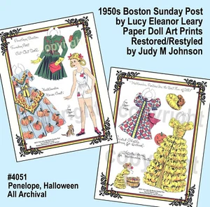 UNCUT Lucy Eleanor Leary, Penelope Halloween, Restyled 50s Paper Doll Prints - Picture 1 of 1