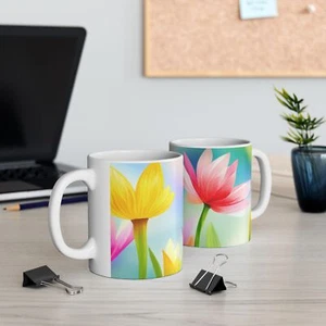 Aquarell Frühlingsblumen Keramiktasse 11oz/15oz Weihnachten Geburtstag Frühlingsgeschenk - Bild 1 von 10