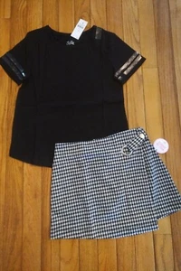 NWT Justice Girls Outfit Black Sequin Sleeve Top size 8-Skort Size 7 Read - Picture 1 of 1