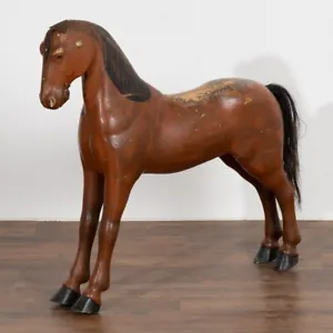 Vintage Hand Carved Brown Painted Wood Horse Sculpture, Sweden circa 1940 - Picture 1 of 11