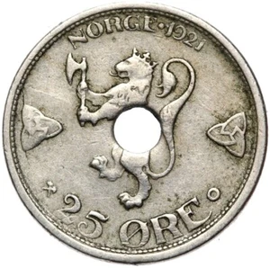 Norway - Haakon VII. - Coin - 25 Ore Oere 1921 - Kongsberg - CONSERVATION! - Picture 1 of 2