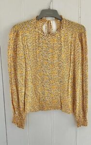 BNWOT Zara Yellow White Ditsy Floral Long Sleeve Round Neck Crop Blouse Size M