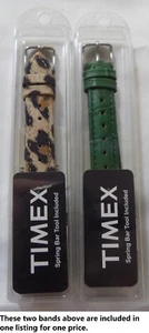 2 for 1 (1 Green, 1 Leopard) Timex Leather 16mm Watch Band Silver Buckle - Picture 1 of 13