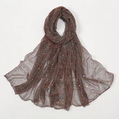 Mujeres Brillante Lentejuelas Lunares Bufanda Chal Envoltura Pañuelo Delgado Largo Ancho Bufandas Foto 1 de 4