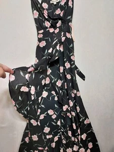 NWT Long Floral Dress Sz M Inspired Hearts Ruffles Faux Wrap Maxi Pink Roses - Picture 1 of 16