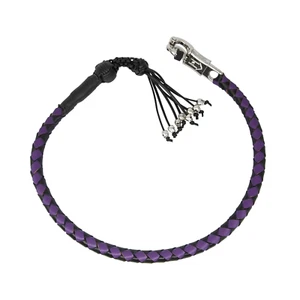 36" Long Genuine Hand-Braided Leather Black & Purple Get Back Whip For Bikers - Picture 1 of 4