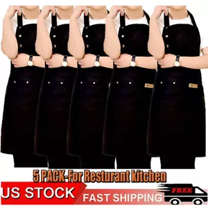 5Pks Cooking Aprons Kitchen Restaurant Chef BBQ Bib Apron Dress For Unisex US - Picture 1 of 7