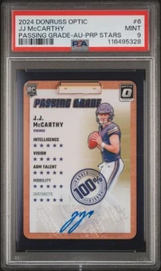 2024 Optic JJ McCarthy Passing Grade Purple Stars Auto /25 PSA 9 Color Match! - Picture 1 of 3