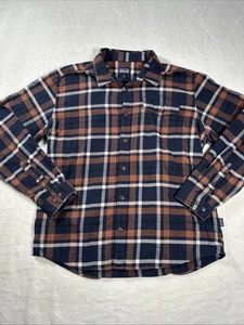 Patagonia Fjord Plaid Flannel Organic Cotton Shirt Mens Large Orange Blue - Picture 1 of 11
