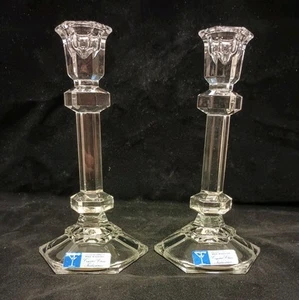 Set Of 2 Crystal Clear Signatures Genoa 24% Full Lead Crystal Candlesticks 7.5" - Picture 1 of 14