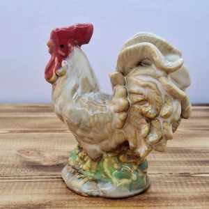Glossy Ceramic Rooster Chicken on a Floral Base Figurines - Picture 1 of 8