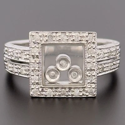 9ct White Gold Floating Diamond Cluster Ring Size N 1/2 Hallmarked - Image 1 of 4