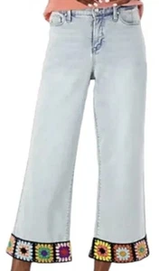Jeans Laurie feltro margherita denim gamba larga orlo all'uncinetto lavaggio leggero taglia 20W - Foto 1 di 9