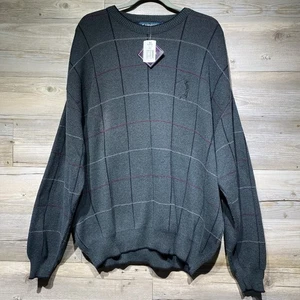 Vintage Carmel Sweater Embroidered Golfer Cotton Men’s XXL USA Made Gray Check - Picture 1 of 8