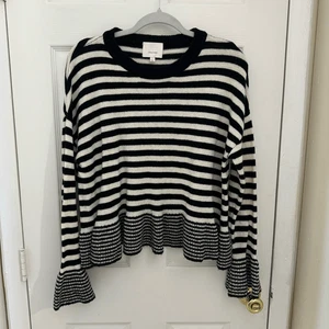 Cinq a Sept Seren gestreifter Pullover Rüschen Gr. Small schwarz weiß Wollmischung - Bild 1 von 5