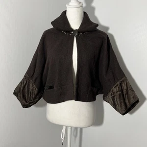 Animale Women's Wool Blend Cropped Bolero Jacket Size 8 Brown Statement Collar - Picture 1 of 6