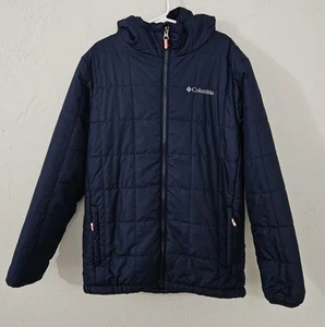 Columbia Sportswear Hooded Puffer Jacket Youth Kids Medium Size 10/12 Navy - Picture 1 of 4