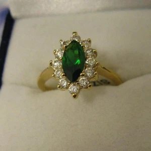 Bague Oeil T58 Fleur Marquise de Emeraude Cz 15mm Plaqué Or 18K Dolly-Bijoux - Picture 1 of 1
