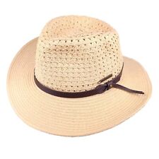 Mens Tan Safari Hat Vented Woven Paper Straw Outback Size XL Unisex Faux Leather