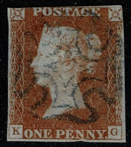 1841 1d Red Plate 25 KG BLUE Maltese Cross Very Good Used Cat. £650.00 - Picture 1 of 1
