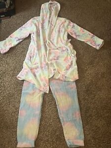 Bobbie Brooks Pajama Pants Womens Size XL  Robe Sleepwear Rainbow Tie Dye Bundle