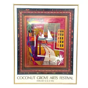 Coconut Grove Arts Festival Poster 1992 Vintage gerahmte Kunst Miami Art Deco tropisch - Bild 1 von 12