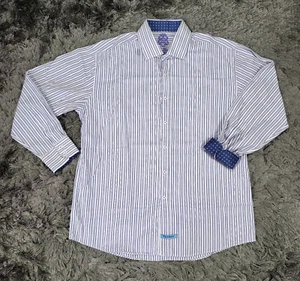 English Laundry Dress Shirt Mens 17.5 34/35 Purple White Striped Flip Cuff - Picture 1 of 22