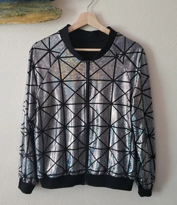 REVOLUTION XXL Vtg 80s Style Iridescent Silver Disco Jacket Geometric Costume - Picture 1 of 7
