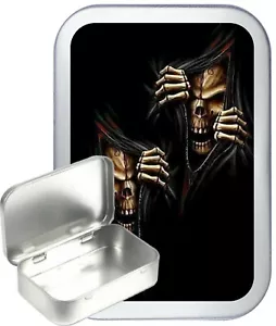 Skull Windows 50ml / 1oz Silver Hinged Tobacco Tin, Gift Box, Pill Tin - Picture 1 of 3