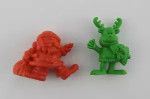 2 statuine natalizie vintage in gomma cereali primum Babbo Natale renna 1,5" T - Foto 1 di 5