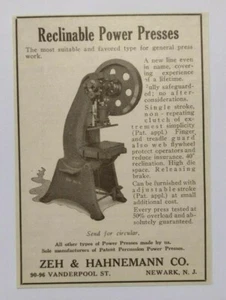 1926 Zeh & Hahnemann Co. Power Presses Advertisement Newark, NJ - Picture 1 of 1