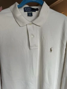 Vintage Polo Ralph Lauren Men's Polo Shirt Ivory w/ Gold Pony Sz L EUC Mw17 - Picture 1 of 4