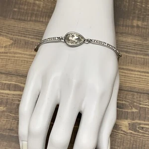 Juicy Couture Clear Crystal Rhinestones Charm Slide Bracelet Silver Tone Pretty - Picture 1 of 13