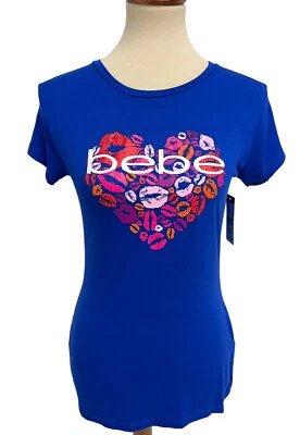 Camiseta para mujer Bebe manga corta azul brillante estampado gráfico cuello redondo talla M Foto 1 de 4