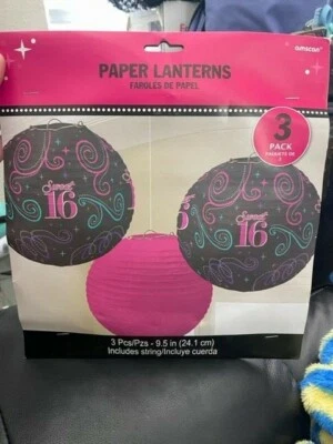 Amscan Sweet 16 Paper Lanterns 3ct. 9.5" Party Decorations New! - Image 1 of 2