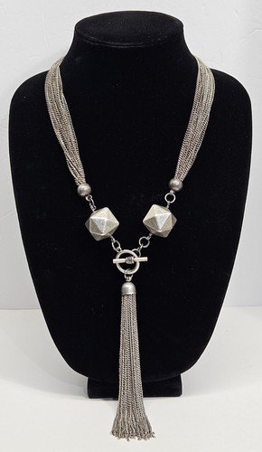 VETEMENTS Collana Fibbia Interruttore a Goccia Vintage Multi Catena Perline Metallo Argento Nappa Y