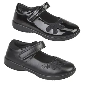 GIRLS BLACK SCHOOL SHOES KIDS FAUX LEATHER MARY JANE PUMPS 8 9 10 11 12 13 1 2 - Picture 1 of 5