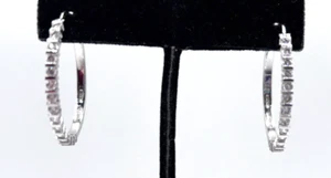1" Brilliant Round Diamonique CZ Hoop Earrings AntiTarnish 925 Silver QVC - Picture 1 of 7