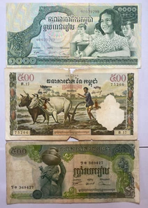 Cambodia 500 riels 1956-72 & 1970s Cambodia 500 Riels & 1000 Riels Cambodia - Picture 1 of 2