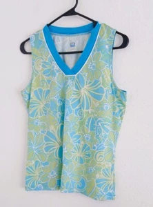 SJB Active Petite Women's Blue Green Sleeveless V Neck Trimmed Shirt Size PM - Picture 1 of 6