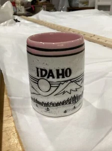 Idaho Pink Speckled Ceramic Shot Glass Collectible Gift Mountain Moose *B1 - Picture 1 of 8