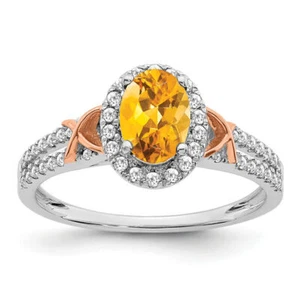 14K Solid White Gold Rose Pink Citrine Diamond Halo Ring - Picture 1 of 54