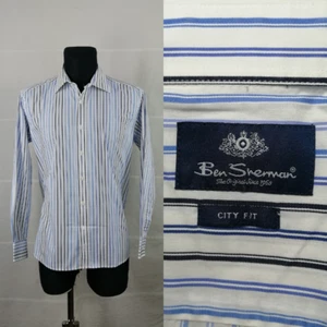 BEN SHERMAN 16” 40.5cm Mens Stripe Shirt City Fit Cotton Blend P2P 23.5” 60cm - Picture 1 of 18