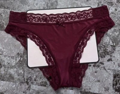 NUEVO CON ETIQUETAS BRAGAS DE BIKINI VICTORIA'S SECRET M GRANATE SATINADO LISO TIRAS ENCAJE RARAS Foto 1 de 4