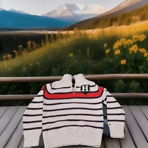 Tommy Hilfiger Sweater Unisex Size 6-7 Red White Blue Pullover 1/4 Zip Logo - Picture 1 of 18