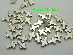 50 x loose silver cross beads acrylic metallic 12mm x 8mm christmas easter new - Picture 1 of 3