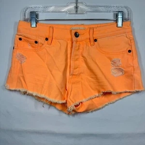 Roxy Jeansshorts distressed ausgefranster Saum orange Knopfleiste Sommer Freizeit Gr. 27 - Bild 1 von 13
