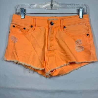 Pantalones Cortos Roxy Denim Desgastados Dobladillo Deshilachado Naranja Botón Mosca Verano Informal Talla 27 Foto 1 de 4