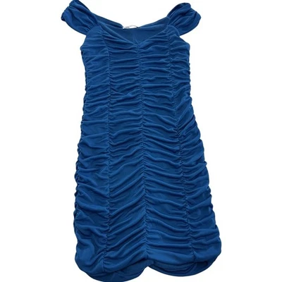 Vestido Zara Para Mujer Medio Azul Acanalado Bodycon Hombro Descubierto Fiesta Cóctel Foto 1 de 4