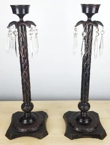 Juego de 2 Candelabros Palmera Candelabros 19" Tono Bronce Cristal Prismas - Imagen 1 de 10